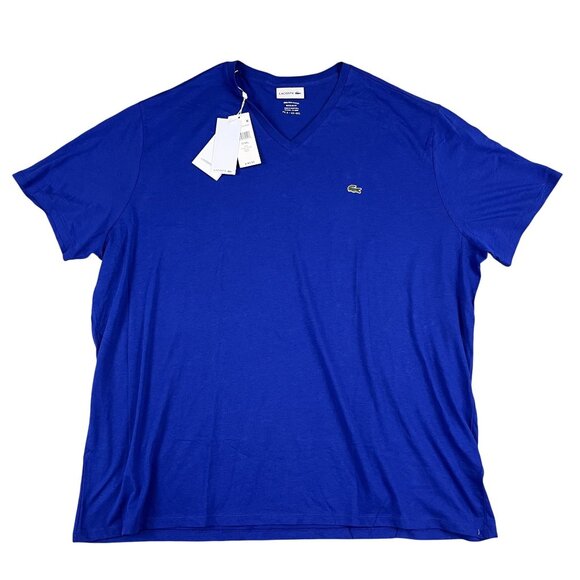 NWT Lacoste Mens 100% Pima Cotton Blue Vneck Shirt Sz 4XL (9) - Picture 1 of 7